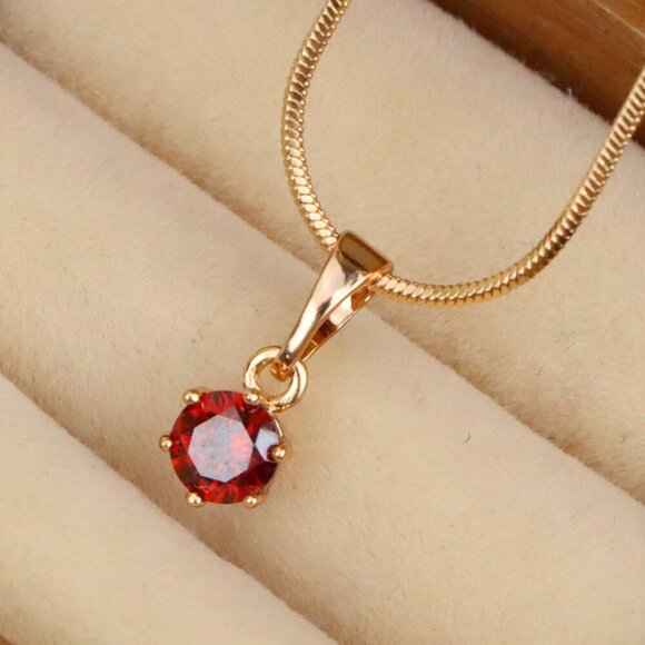 "Tiny Round Red Stone Rose Gold Pendant – Minimalist Design, XPPT1600 - Picture 1 of 13